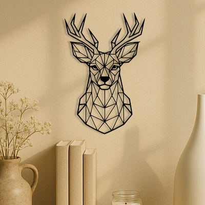 Geometric Deer Head Wall Art – Black Metal Style | Modern 3D Animal Decor