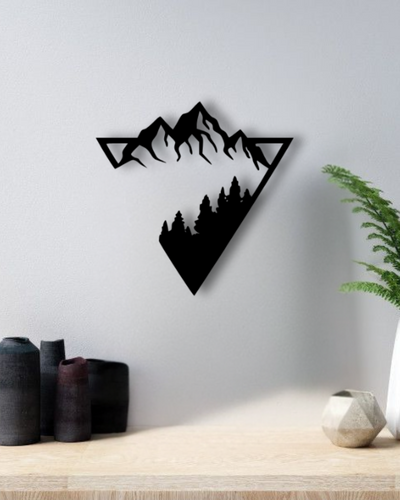 Mountain Forest Wall Art – Modern Nature Triangle Decor | Black Silhouette
