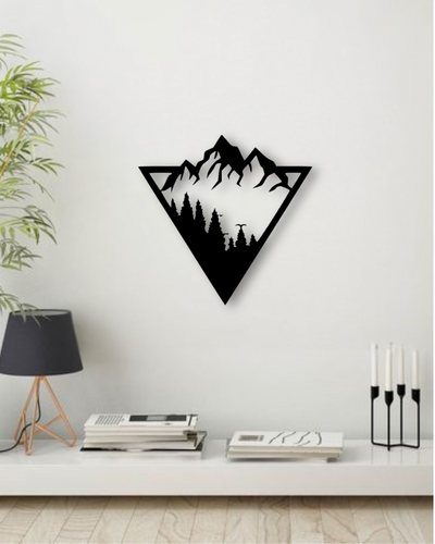 Mountain Forest Wall Art – Modern Triangle Decor | Black Silhouette