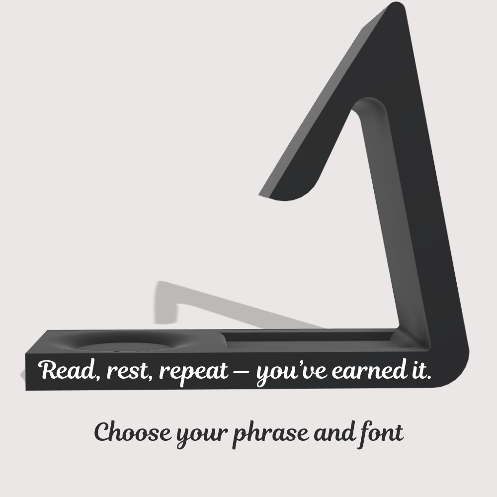 Minimalist Book Rest – Matte Black with Custom Engraving Option