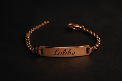 Personalized Baby ID Bracelet – Custom Engraved Stainless Steel Name Bar | Adjustable 11-15 cm | Silver, Gold & Rose-Gold Infant Keepsake