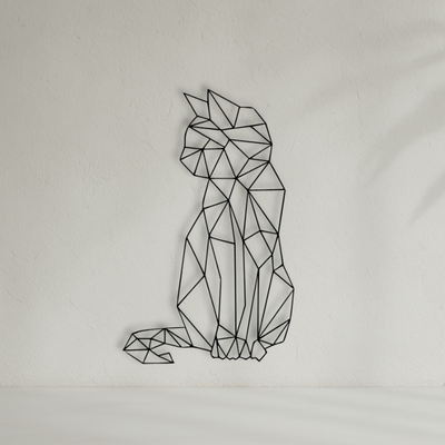 Geometric Cat Wall Art – Minimal Polygon Decor | Modern Black Silhouette